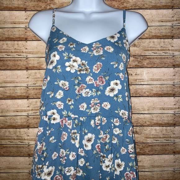 Boho blue floral sleeveless spaghetti strap cami flared dress. - Picture 8 of 12